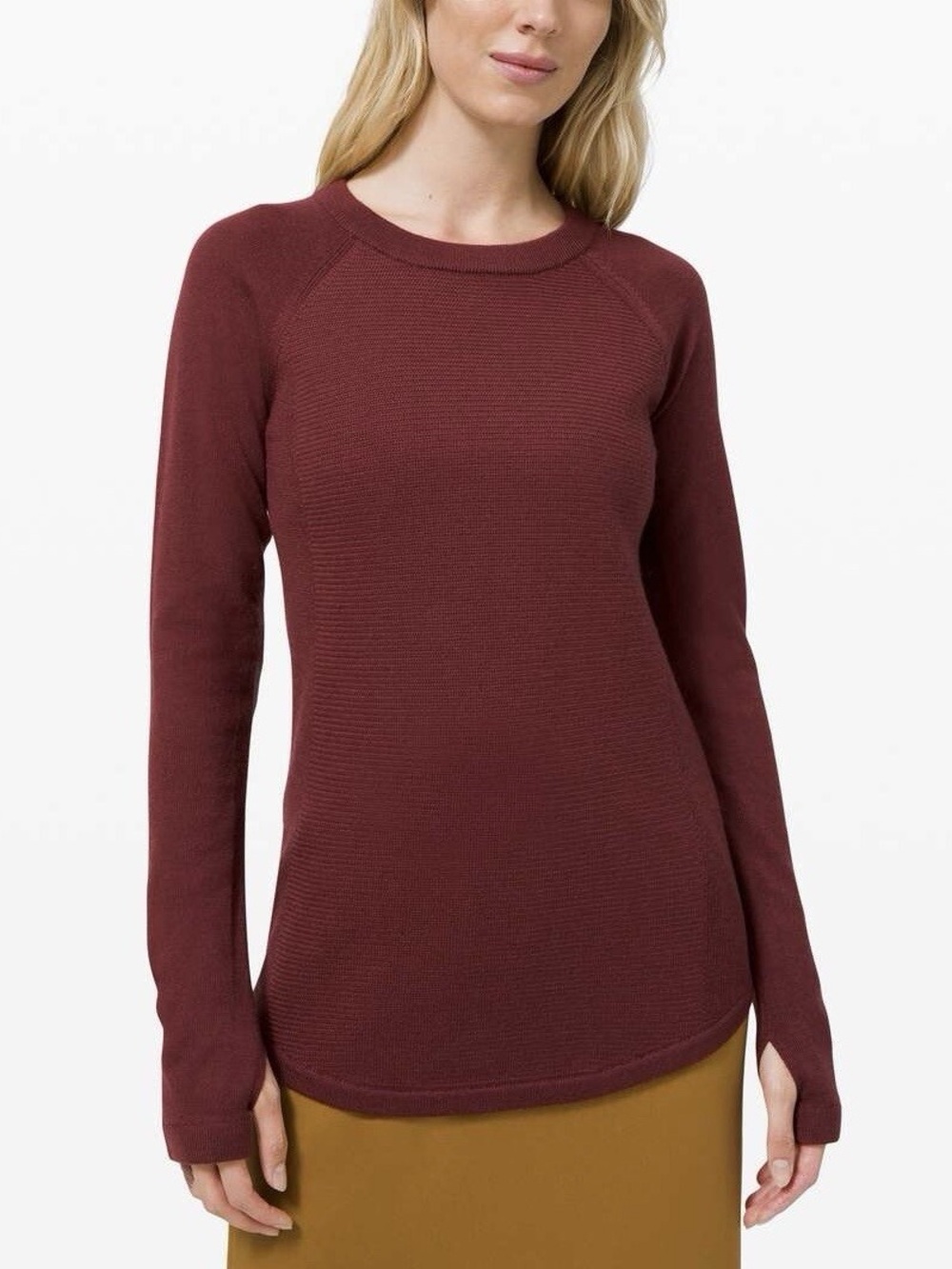 Lululemon Sit in Lotus Burgundy Merino Wool Sweater